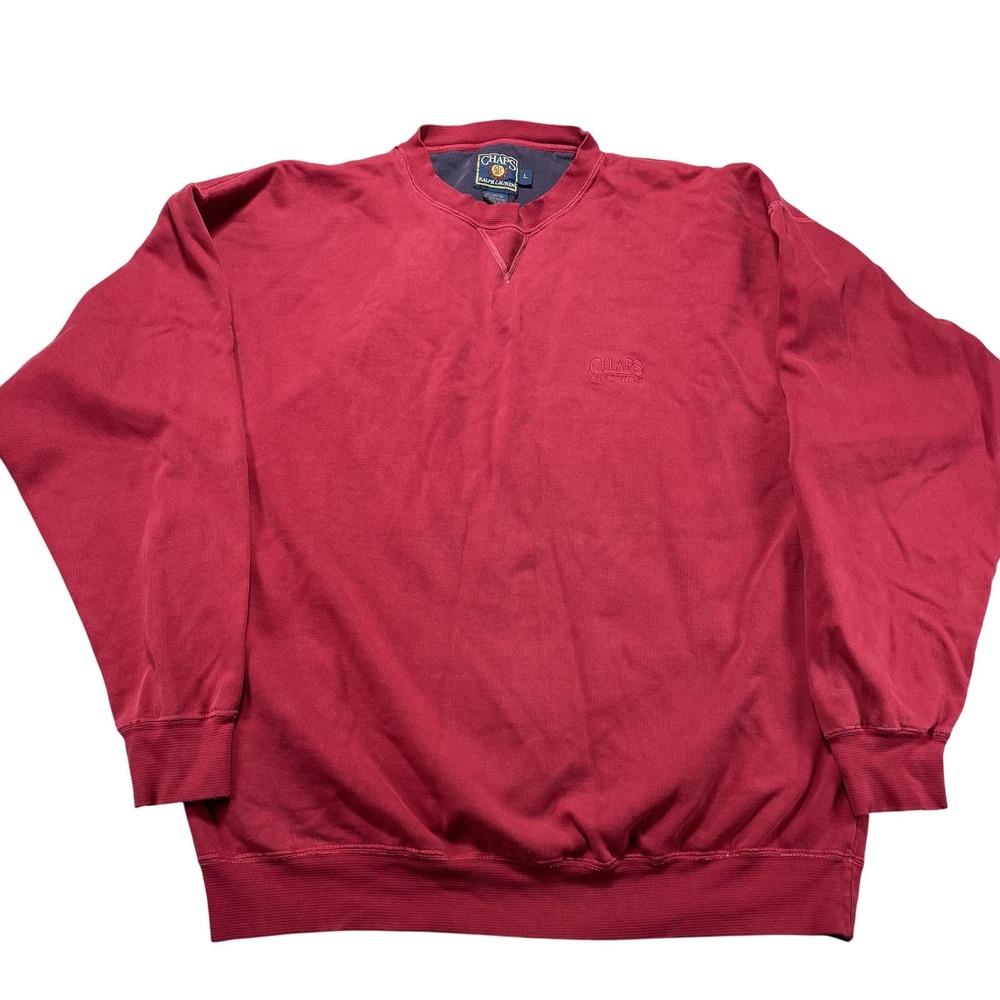 Chaps Ralph Lauren Sweatshirt Mens Large Red Embroidered Crewneck Pullover VTG